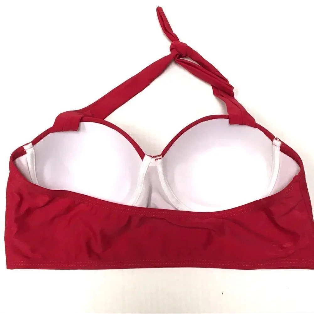 Red underwire halter bikini swim top L‎